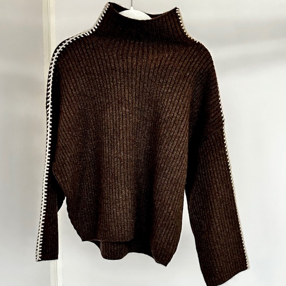 rag & bone Ingrid Wool Leather-Trim Turtleneck Sweater - Picture 6 of 10